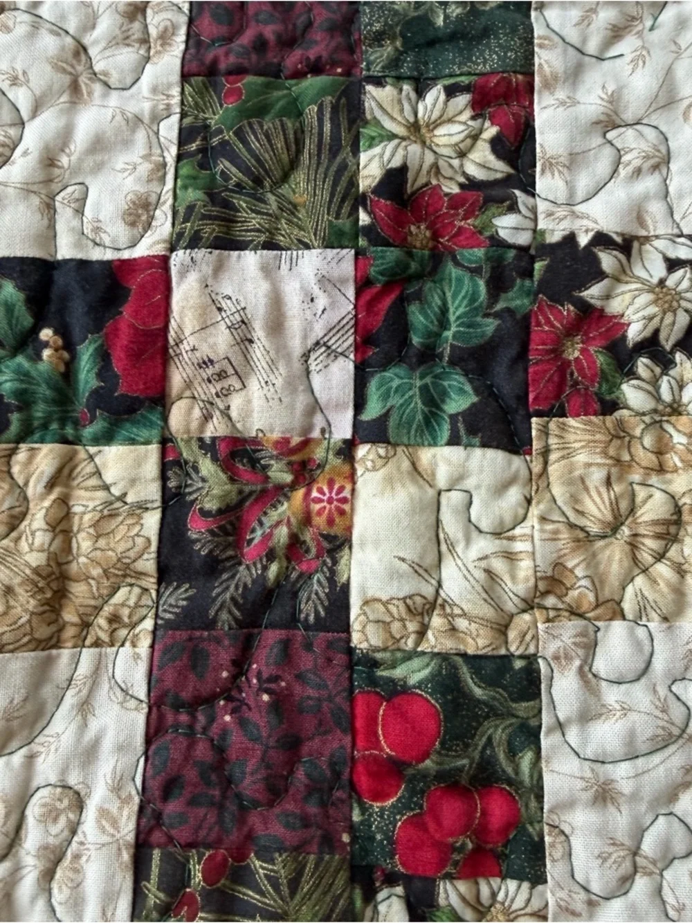 Vintage Christmas Quilt 42x42 Throw Holiday Patchwork Handmade Look